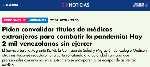 Aparición de investigadora en noticia para chilevisión sobre convalidación de títulos para médicos migrantes