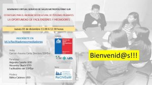 Realización Seminario virtual Servicio de Salud Metropolitano Sur y equipo PROESSA UDD