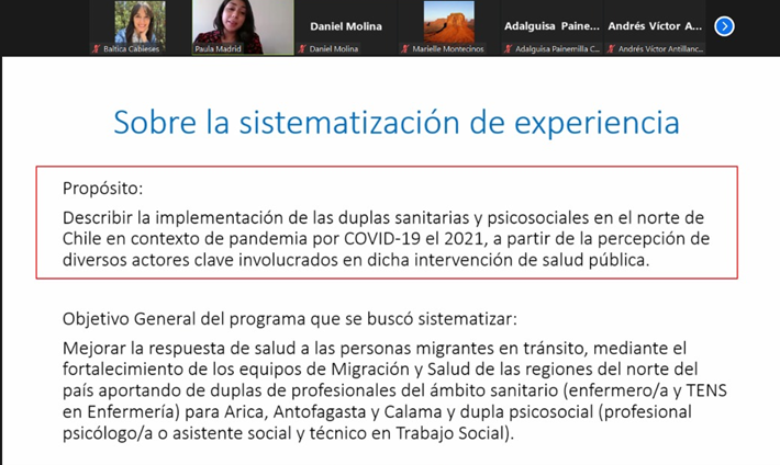 Participación de investigadoras PROESSA en Webinar organizado por MINSAL sobre trabajo duplas sanitarias