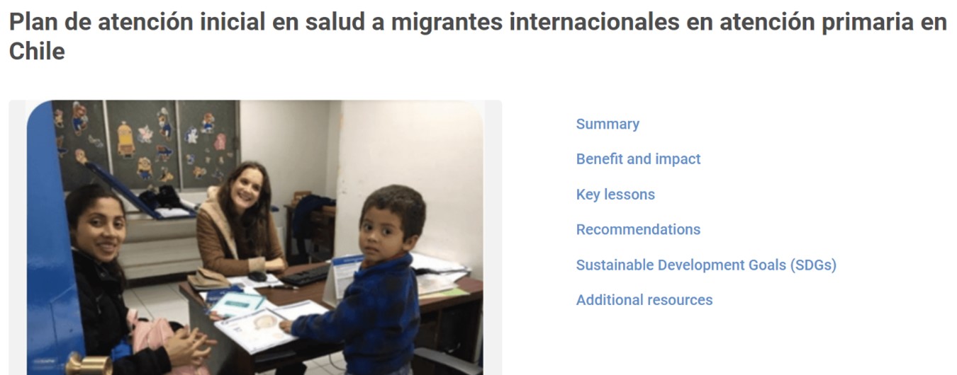 Inscripción de programa desarrollado por equipo PROESSA en repositorio de buenas prácticas sobre migración y salud de red de migración de Naciones Unidas.